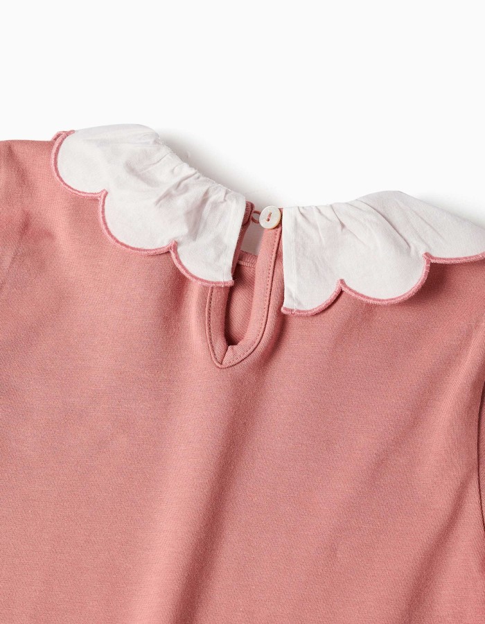 Long sleeve cotton T-shirt with floral art print for girls, dusty pink