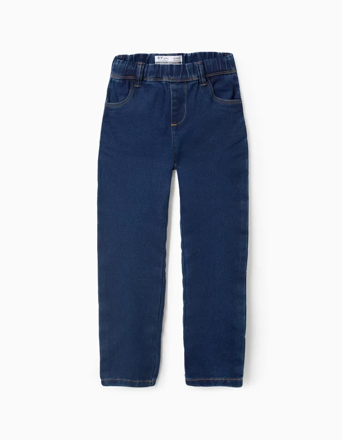 Denim Jeggings with Adjustable Waist for Girls, Dark Blue