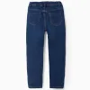Denim Jeggings with Adjustable Waist for Girls, Dark Blue