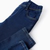 Denim Jeggings with Adjustable Waist for Girls, Dark Blue