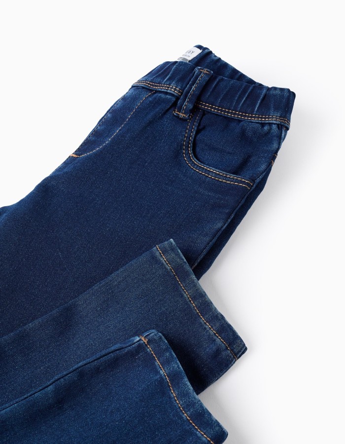 Denim Jeggings with Adjustable Waist for Girls, Dark Blue