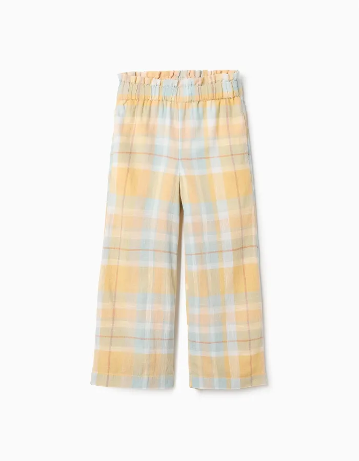Cotton Checked Trousers for Girls 'B&S', Yellow