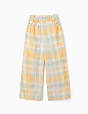 Cotton Checked Trousers for Girls 'B&S', Yellow