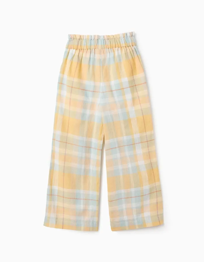Cotton Checked Trousers for Girls 'B&S', Yellow