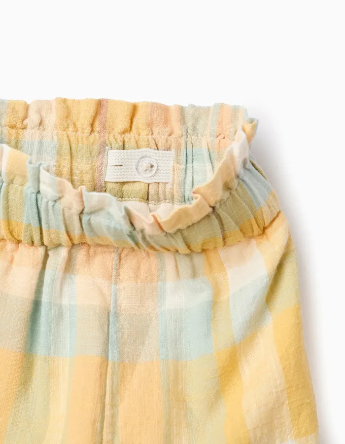 Cotton Checked Trousers for Girls 'B&S', Yellow