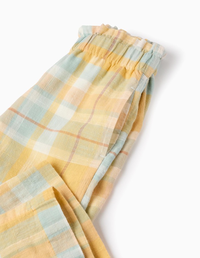 Cotton Checked Trousers for Girls 'B&S', Yellow