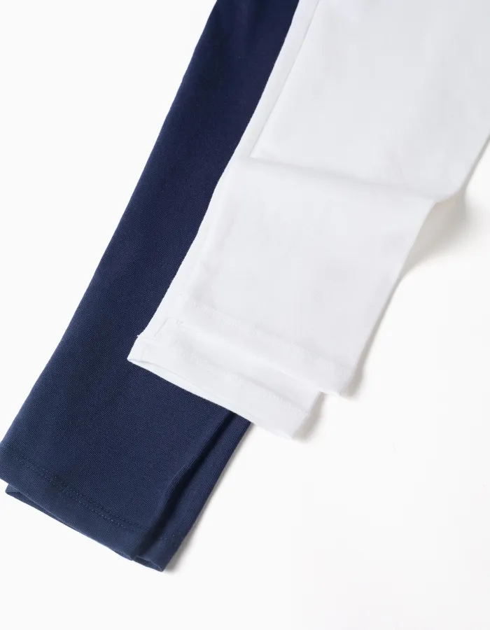 Pack of 2 pairs of leggings with for girls, white/dark blue
