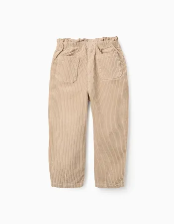 Paperbag Corduroy Trousers for Girls, Beige