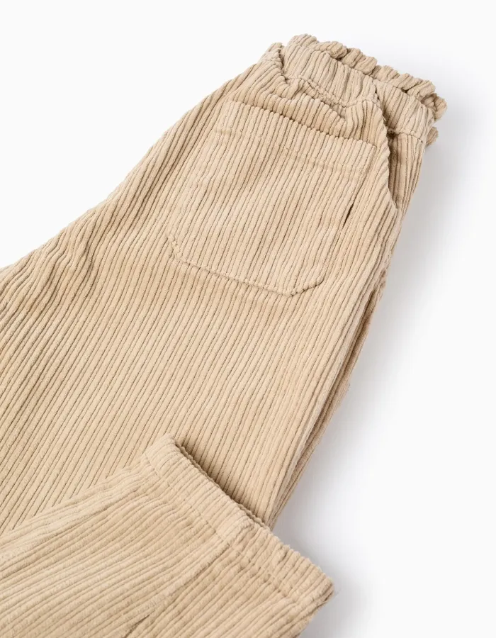 Paperbag Corduroy Trousers for Girls, Beige
