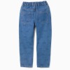 Cotton Jeans with Bow Motif for Girls, Blue