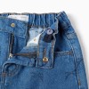 Cotton Jeans with Bow Motif for Girls, Blue
