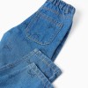 Cotton Jeans with Bow Motif for Girls, Blue