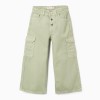 Cargo Twill Trousers for Girls 'Wide Leg', Green