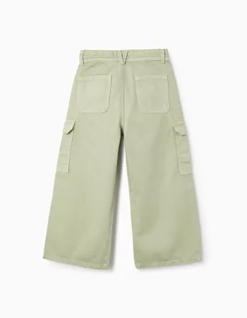 Cargo Twill Trousers for Girls 'Wide Leg', Green