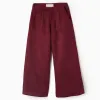 Wide leg suedette trousers for girls, burgundy