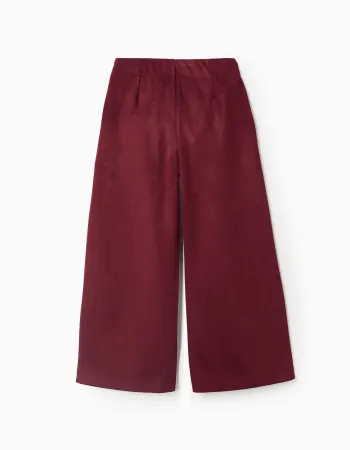 Wide leg suedette trousers for girls, burgundy