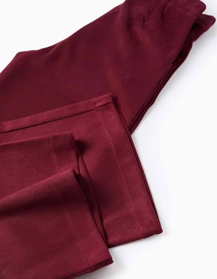 Wide leg suedette trousers for girls, burgundy