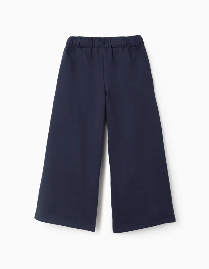 Wide Leg Cotton Joggers Trousers for Girls 'Minnie', Dark Blue