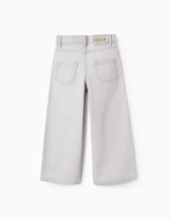 Cotton jeans with star and moon glitter print for girls, grey