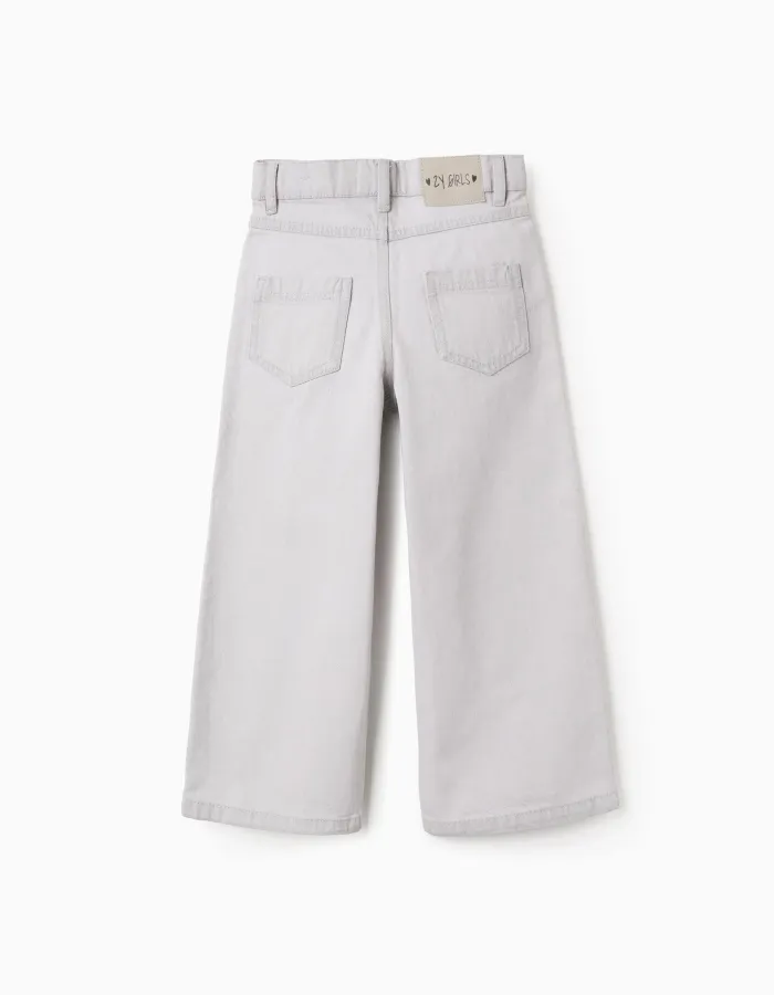 Cotton jeans with star and moon glitter print for girls, grey