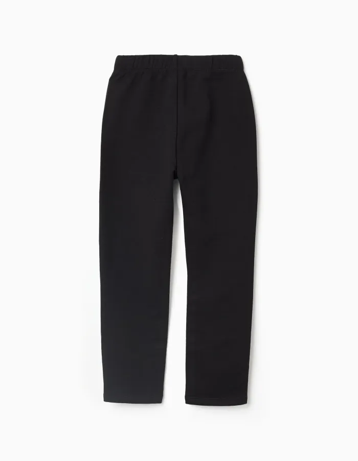 Brushed leggings with glow-in-the-dark print for girls, black