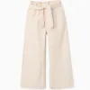 Wide leg dobby cotton trousers with belt for girls, light beige