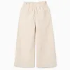 Wide leg dobby cotton trousers with belt for girls, light beige