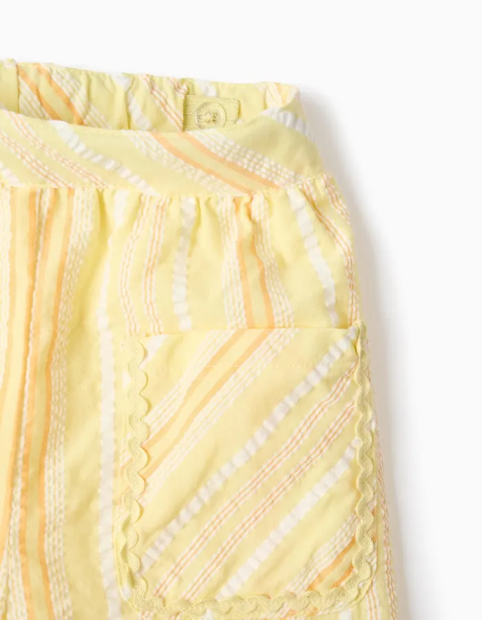 Wide leg cotton trousers with stripes for girls, yellow/orange
