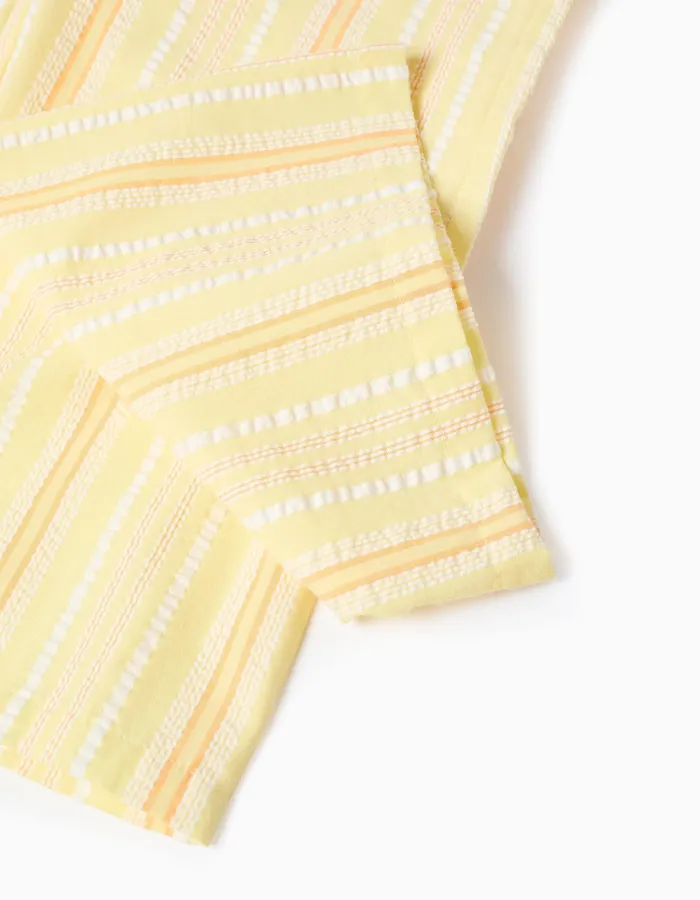 Wide leg cotton trousers with stripes for girls, yellow/orange