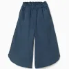 Wide leg lyocell trousers with elastic waistband for girls, dark blue