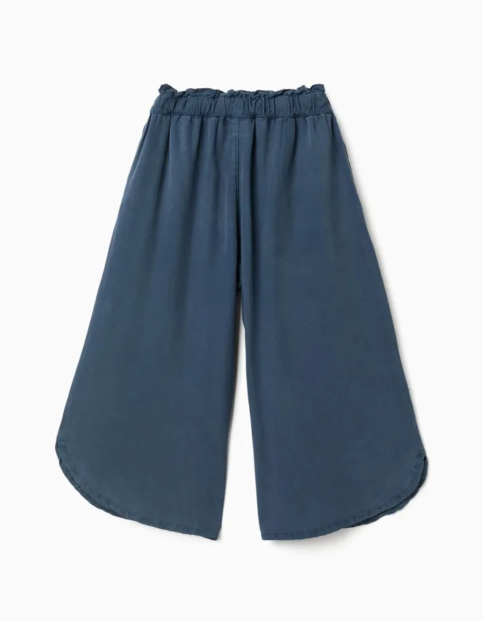 Wide leg lyocell trousers with elastic waistband for girls, dark blue