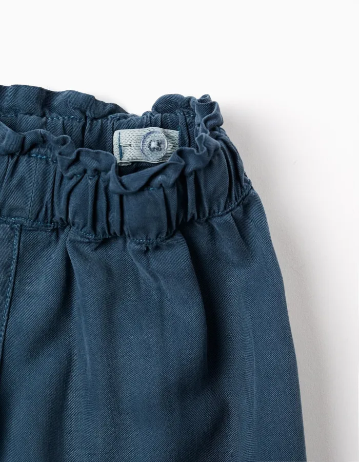 Wide leg lyocell trousers with elastic waistband for girls, dark blue