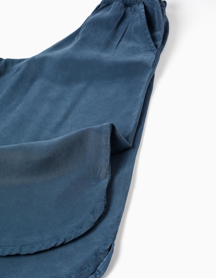 Wide leg lyocell trousers with elastic waistband for girls, dark blue