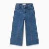 Wide leg jeans with frayed hems for girls, blue