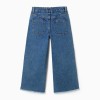 Wide leg jeans with frayed hems for girls, blue