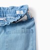 Wide leg denim trousers with floral belt for girls, light blue