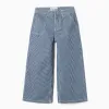 Wide leg jeans with stripes for girls, blue/white
