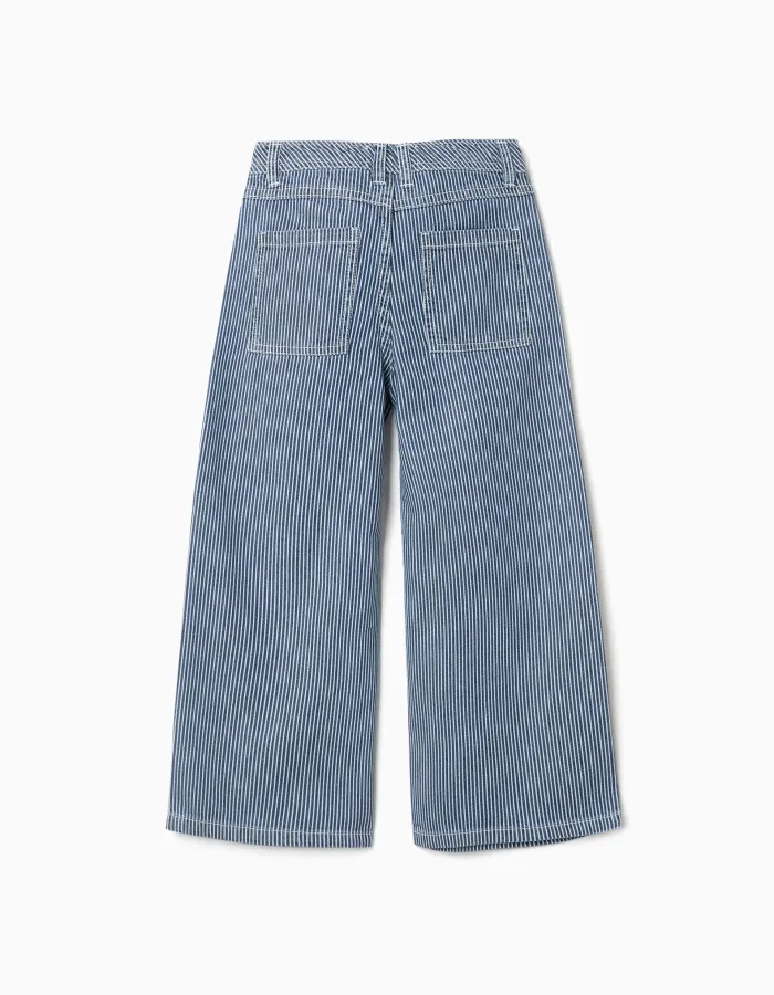 Wide leg jeans with stripes for girls, blue/white