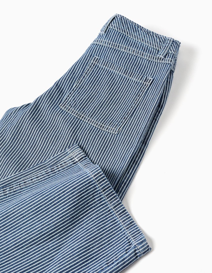 Wide leg jeans with stripes for girls, blue/white