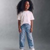 Cotton jeans with paperbag waist and folded hems for girls, blue