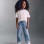 Cotton jeans with paperbag waist and folded hems for girls, blue