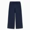 Wide leg knitted trousers with cable details for girls, navy blue
