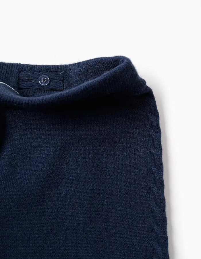 Wide leg knitted trousers with cable details for girls, navy blue