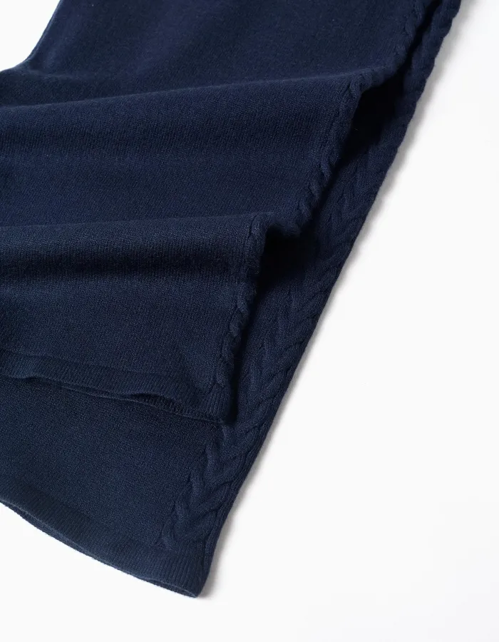 Wide leg knitted trousers with cable details for girls, navy blue