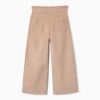 Corduroy trousers with ruffled paperbag waist for girls, beige