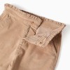 Corduroy trousers with ruffled paperbag waist for girls, beige