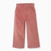 Corduroy trousers with ruffled paperbag waist for girls, dusty pink