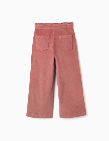 Corduroy trousers with ruffled paperbag waist for girls, dusty pink