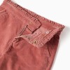 Corduroy trousers with ruffled paperbag waist for girls, dusty pink