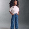 Wide leg jeans with 4 pockets for girls, blue